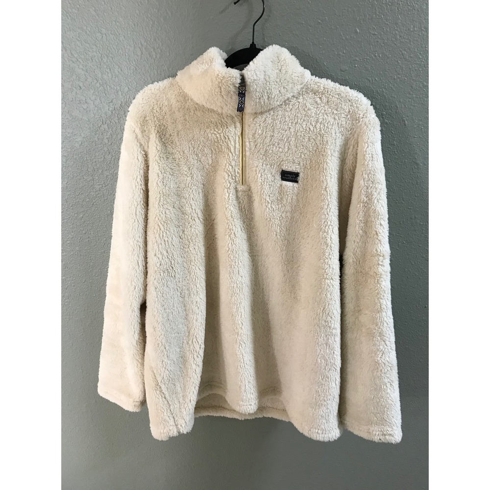 Simply Southern Womens XXL Cream Sherpa Fleece Quarter Zip Pullover Cottagecore